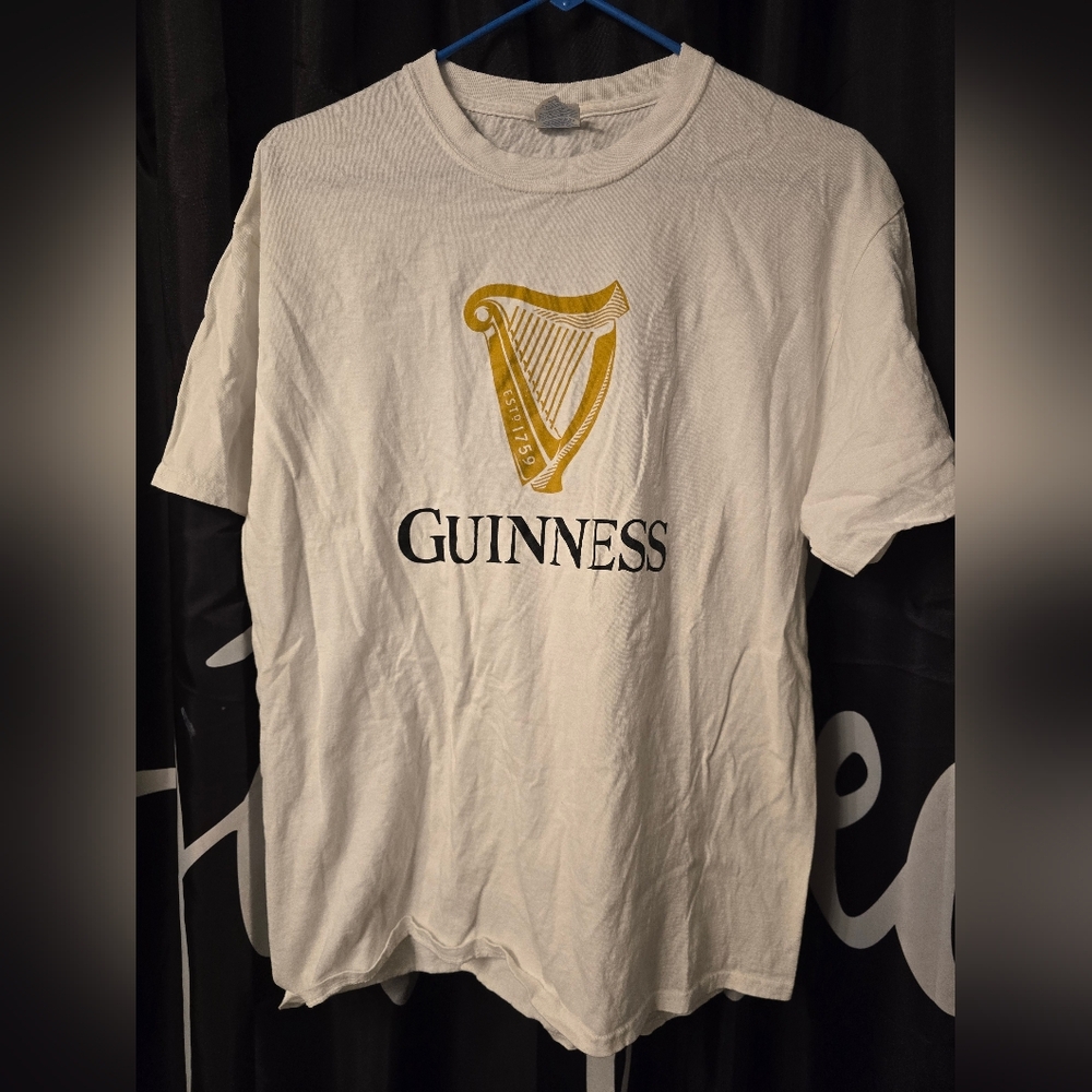Guinness White Tee with Gold Harp Logo